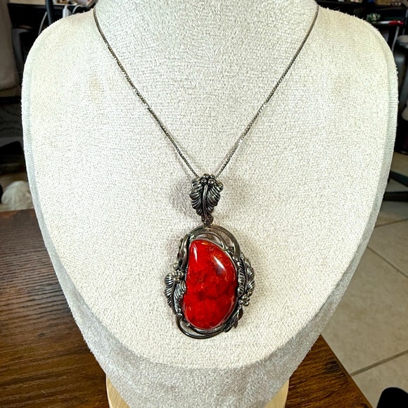 Sterling Silver Red Jasper Statement Necklace - Picture 1 of 6